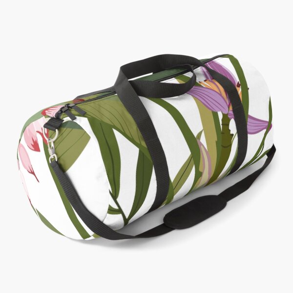 Item preview, Illustration bleeding heart (Dicentra spectabilis), bananas flower, exotic tropical palm leavs background. designed and sold by MatyKotiv.