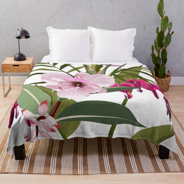 Item preview, Illustration bleeding heart (Dicentra spectabilis), bananas flower, exotic tropical palm leavs background. designed and sold by MatyKotiv.