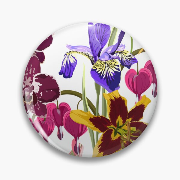 Item preview, Illustration bleeding heart (Dicentra spectabilis), irys, lilies, orchids flowers background. designed and sold by MatyKotiv.