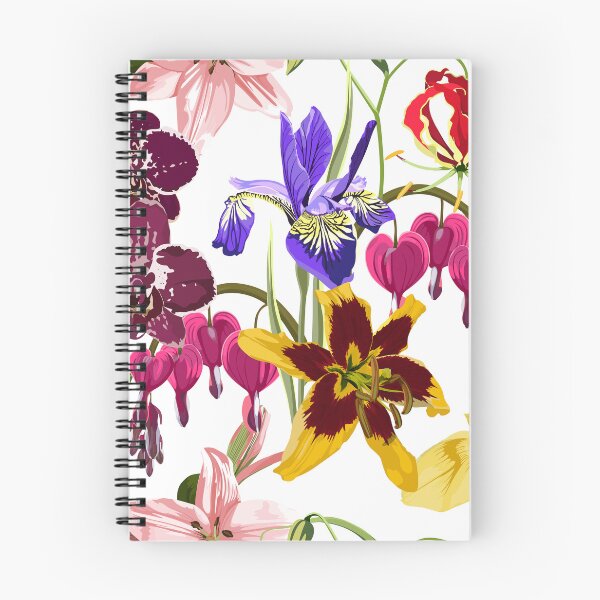 Item preview, Illustration bleeding heart (Dicentra spectabilis), irys, lilies, orchids flowers background. designed and sold by MatyKotiv.