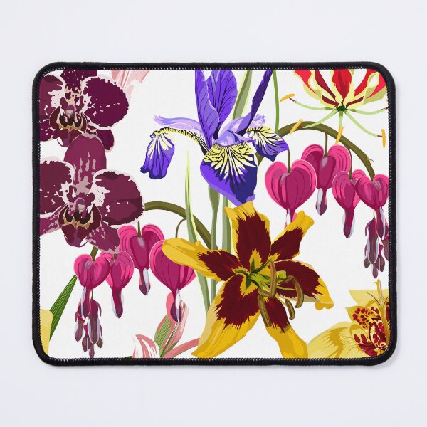 Item preview, Illustration bleeding heart (Dicentra spectabilis), irys, lilies, orchids flowers background. designed and sold by MatyKotiv.