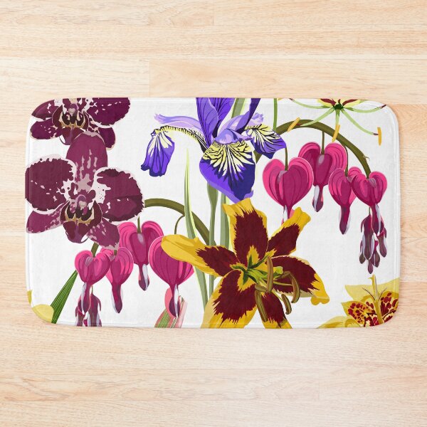 Item preview, Illustration bleeding heart (Dicentra spectabilis), irys, lilies, orchids flowers background. designed and sold by MatyKotiv.
