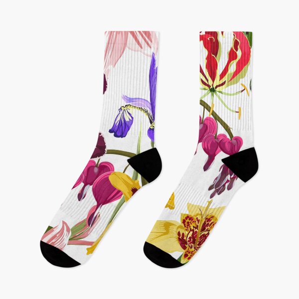 Item preview, Illustration bleeding heart (Dicentra spectabilis), irys, lilies, orchids flowers background. designed and sold by MatyKotiv.