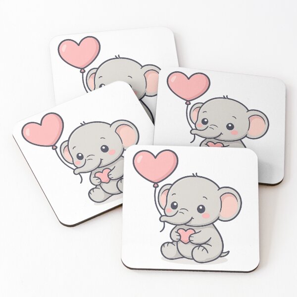 Item preview, Cute Elephant with Heart Balloon – Sweet and Kawaii Illustration designed and sold by neopeIina.