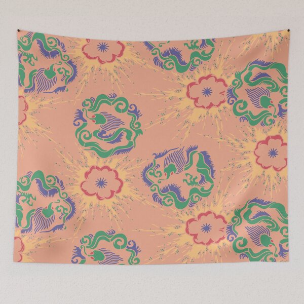 Item preview, Dragons and splattering cherry blossoms - Japanese seamless vintage pattern, design for spring and o-hanami time designed and sold by Japan Design Prints.