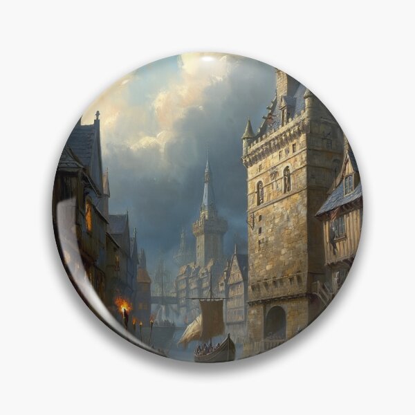 Item preview, Medieval city streets painting art designed and sold by Vintage Designs +.