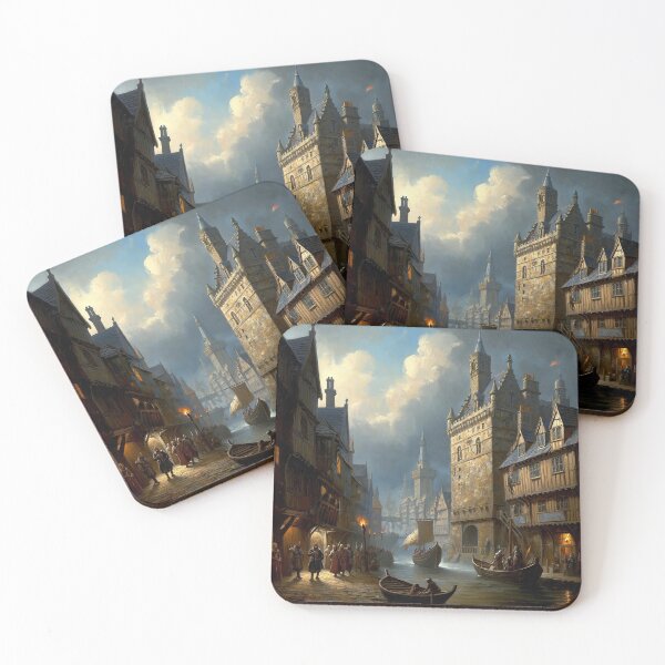 Item preview, Medieval city streets painting art designed and sold by Vintage Designs +.