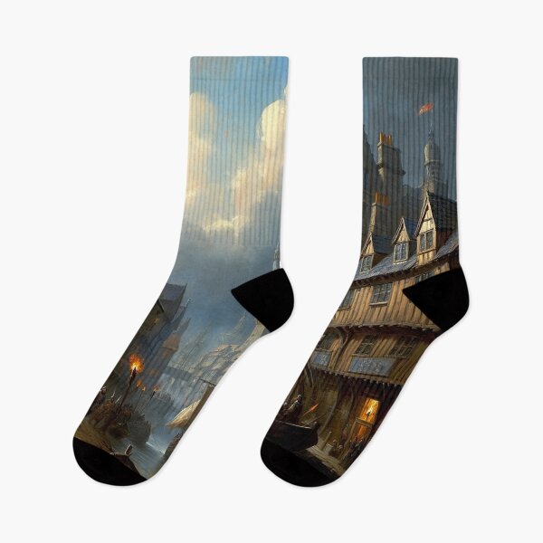 Item preview, Medieval city streets painting art designed and sold by Vintage Designs +.