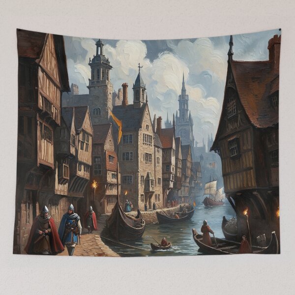 Item preview,  Medieval city streets painting art designed and sold by Vintage Designs +.