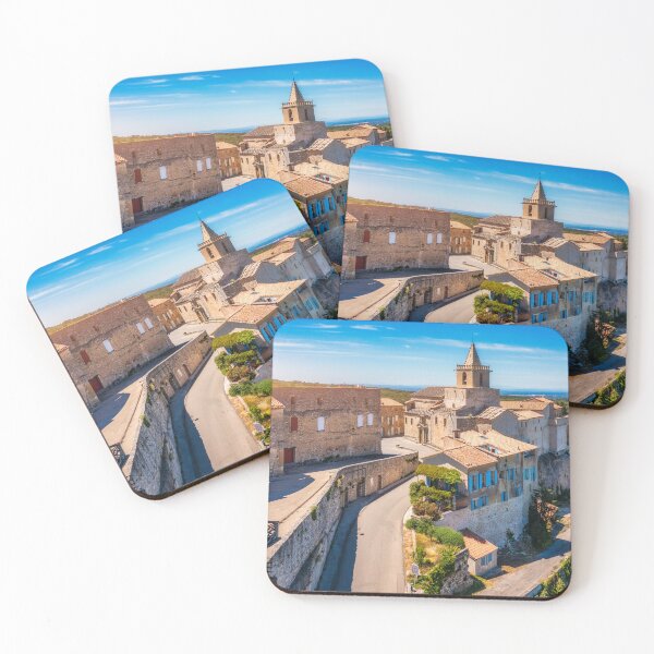 Item preview, View of Venasque village with old church Notre Dame de Vie to landscape of Luberons, Provence, France. Beautiful Church and houses in the town of Venasque, Provence, France. designed and sold by Framed Horizons.