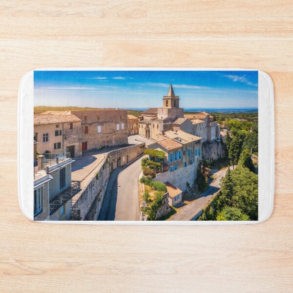 Item preview, View of Venasque village with old church Notre Dame de Vie to landscape of Luberons, Provence, France. Beautiful Church and houses in the town of Venasque, Provence, France. designed and sold by Framed Horizons.