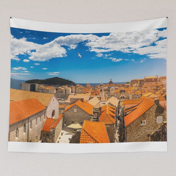 Item preview, The aerial view of Dubrovnik, a city in southern Croatia fronting the Adriatic Sea, Europe. Old city center of famous town Dubrovnik, Croatia. Dubrovnik historic city of Croatia in Dalmatia.  designed and sold by Framed Horizons.