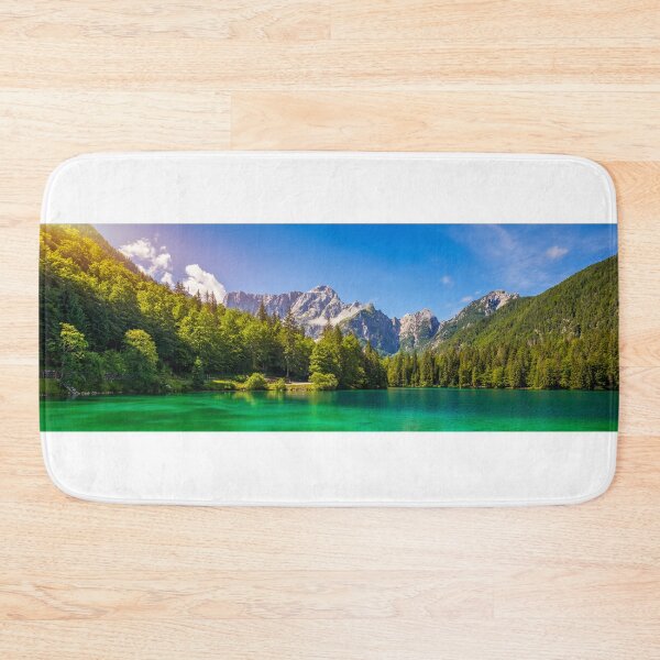Item preview, Picturesque lake Lago Fusine in Italy. Fusine lake with Mangart peak on background. Popular travel destination of Julian Alps. Location: Tarvisio comune , Province of Udine, Italy, Europe. designed and sold by Framed Horizons.