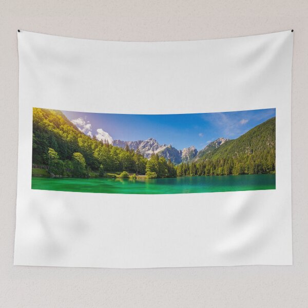 Item preview, Picturesque lake Lago Fusine in Italy. Fusine lake with Mangart peak on background. Popular travel destination of Julian Alps. Location: Tarvisio comune , Province of Udine, Italy, Europe. designed and sold by Framed Horizons.