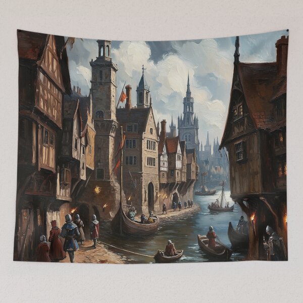 Item preview,  Medieval city streets painting art designed and sold by Vintage Designs +.