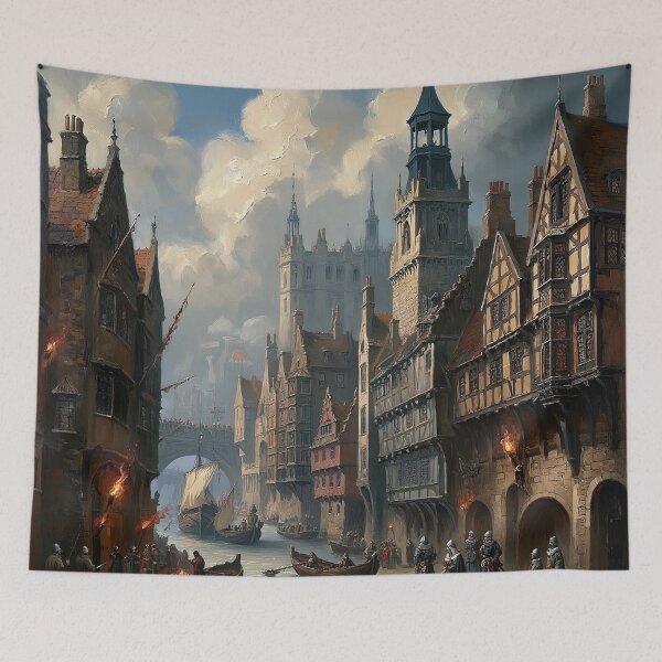 Item preview,  Medieval city streets painting art designed and sold by Vintage Designs +.