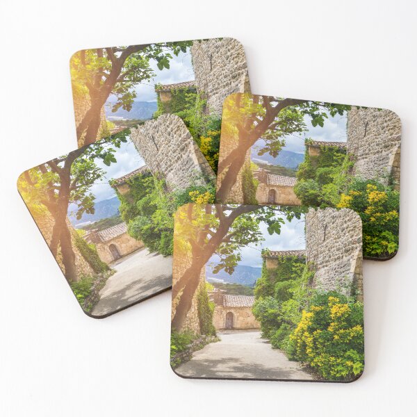 Item preview, Charming street in quaint Menerbes village with colorful buildings and vibrant flowers. Village of Menerbes (Most Beautiful Village in France) in the Luberon mountains, France, Luberon, Vaucluse. designed and sold by Framed Horizons.