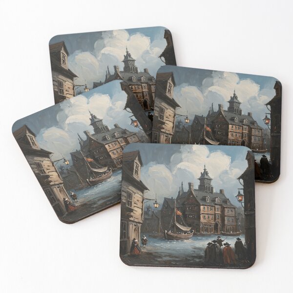 Item preview, Medieval city streets painting art designed and sold by Vintage Designs +.