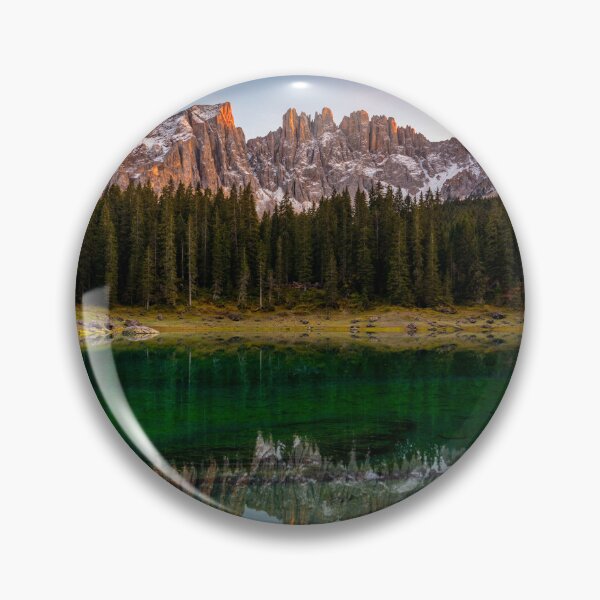 Item preview, Carezza lake (Lago di Carezza, Karersee) with Mount Latemar, Bolzano province, South tyrol, Italy. Landscape of Lake Carezza or Karersee and Dolomites in background, Nova Levante, Bolzano, Italy. designed and sold by Framed Horizons.