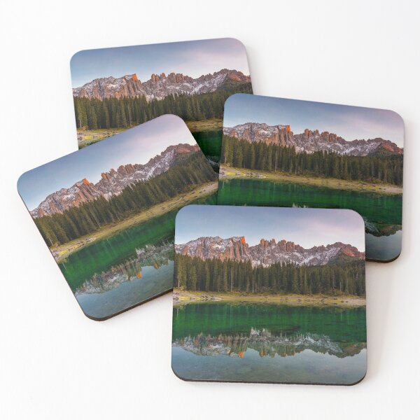 Item preview, Carezza lake (Lago di Carezza, Karersee) with Mount Latemar, Bolzano province, South tyrol, Italy. Landscape of Lake Carezza or Karersee and Dolomites in background, Nova Levante, Bolzano, Italy. designed and sold by Framed Horizons.