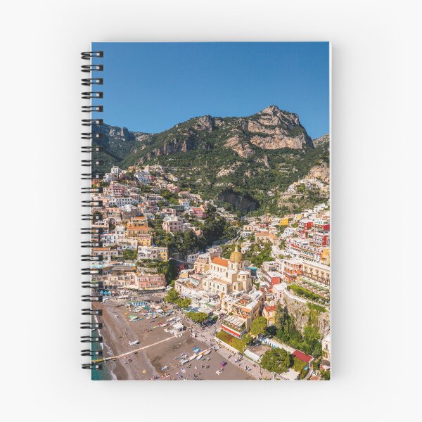 Item preview, Aerial view of Positano with comfortable beach and blue sea on Amalfi Coast in Campania, Italy. Positano village on the Amalfi Coast, Salerno, Campania. Beautiful Positano, Amalfi Coast in Campania. designed and sold by Framed Horizons.