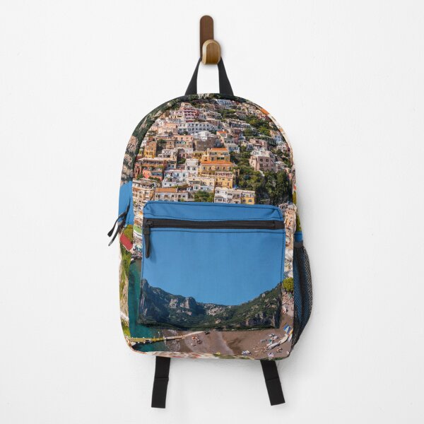 Item preview, Aerial view of Positano with comfortable beach and blue sea on Amalfi Coast in Campania, Italy. Positano village on the Amalfi Coast, Salerno, Campania. Beautiful Positano, Amalfi Coast in Campania. designed and sold by Framed Horizons.
