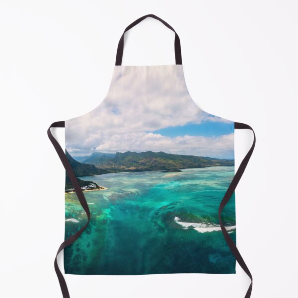 Item preview, Aerial view of Mauritius island panorama and famous Le Morne Brabant mountain, beautiful blue lagoon and underwater waterfall. Le Morne Brabant peninsula and Underwater Waterfall, Mauritius. designed and sold by Framed Horizons.