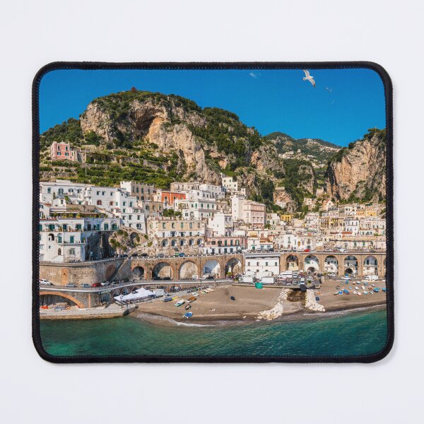 Item preview, Aerial view of Atrani famous coastal village located on Amalfi Coast, Italy. Small town Atrani on Amalfi Coast in province of Salerno, Campania region, Italy. Atrani town on Amalfi coast, Italy. designed and sold by Framed Horizons.