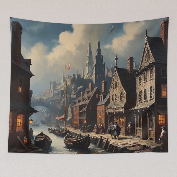 Item preview,  Medieval city streets painting art designed and sold by Vintage Designs +.