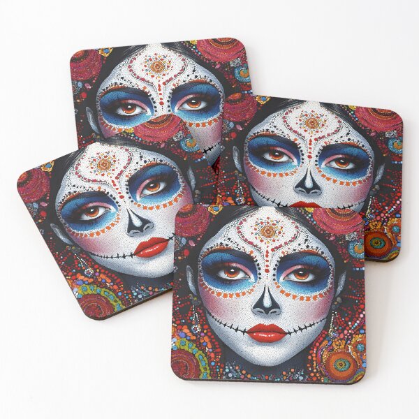Item preview, Colorful Dia de los Muertos face adorned with patterns. designed and sold by Artessie.