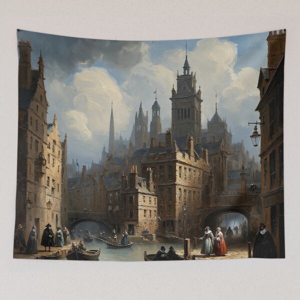 Item preview,  Medieval city streets painting art designed and sold by Vintage Designs +.