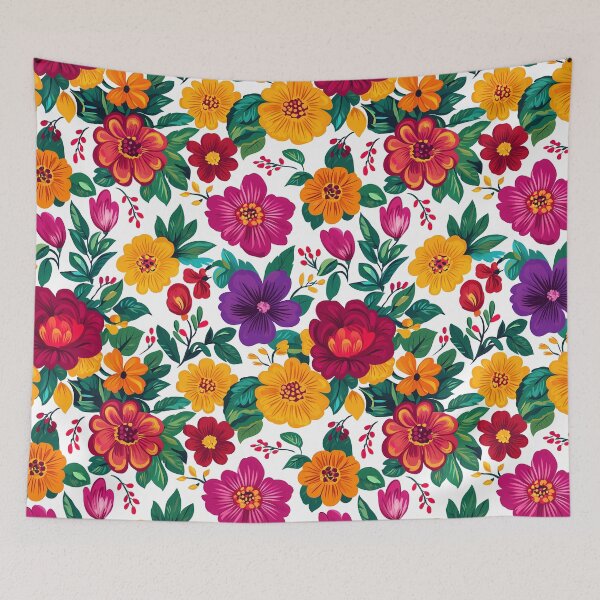 Item preview, White of Mexican folklore blooms designed and sold by FK-UK.