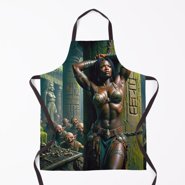 Item preview, Fantasy RPG artwork Black African Queen chained against a pillar by goblins designed and sold by Vintage Designs +.