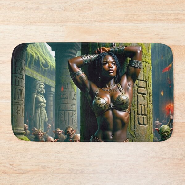 Item preview, Fantasy RPG artwork Black African Queen chained against a pillar by goblins designed and sold by Vintage Designs +.