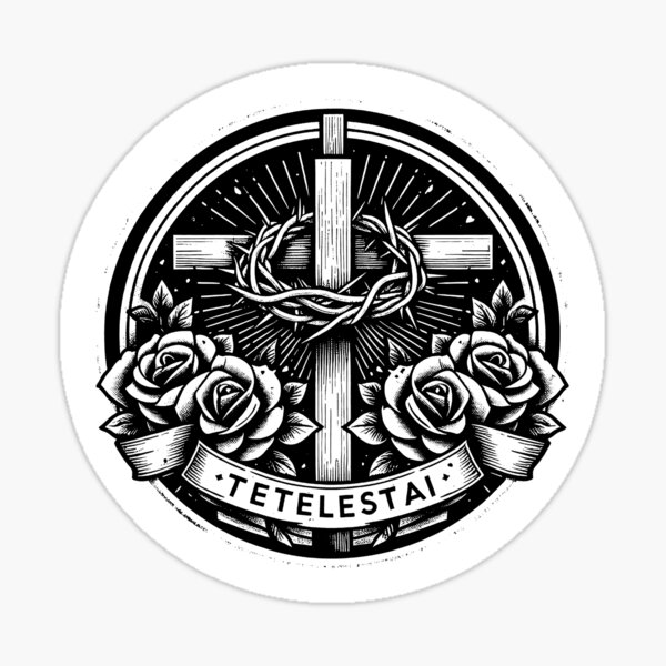 Artikel-Vorschau von Tetelestai Kreuz Dornenkrone Rosen, designt und verkauft von plushism.