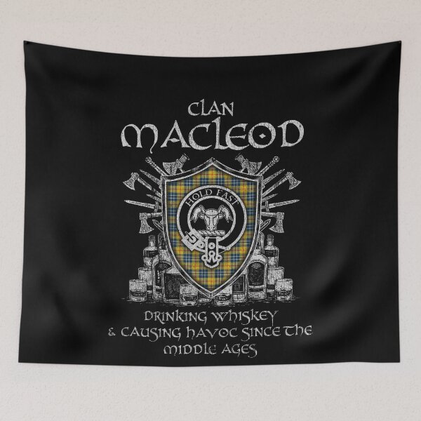 Item preview, Clan MacLeod of Argentina drinking whiskey and causing havoc heritage crest tartan plaid designed and sold by Clan1093.
