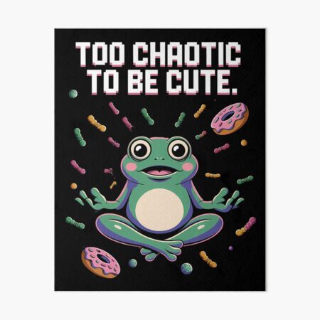 Vista previa del artículo con la obra «Too Chaotic to Be Cute – Funny Meditating Frog with Donuts and Candy», diseñado y vendido por HappyTumDesigns.
