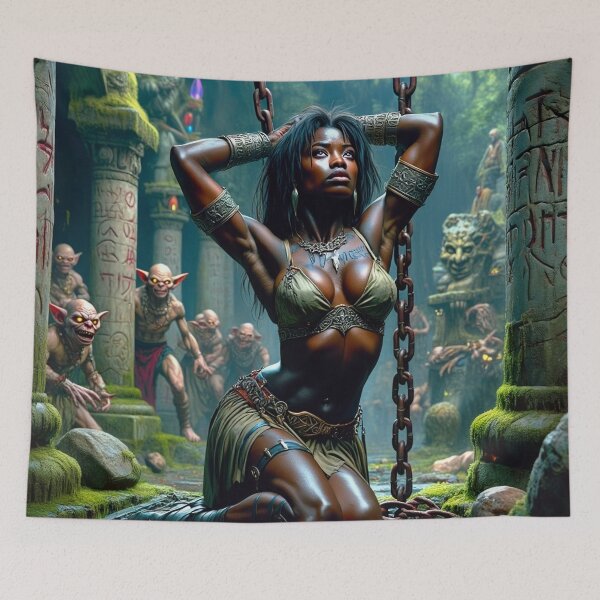 Item preview, Fantasy RPG artwork Black African Queen captured by goblins designed and sold by Vintage Designs +.