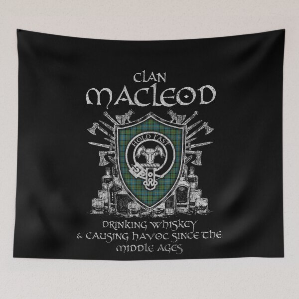 Item preview, Clan MacLeod of Harris drinking whiskey and causing havoc heritage crest tartan plaid designed and sold by Clan1093.