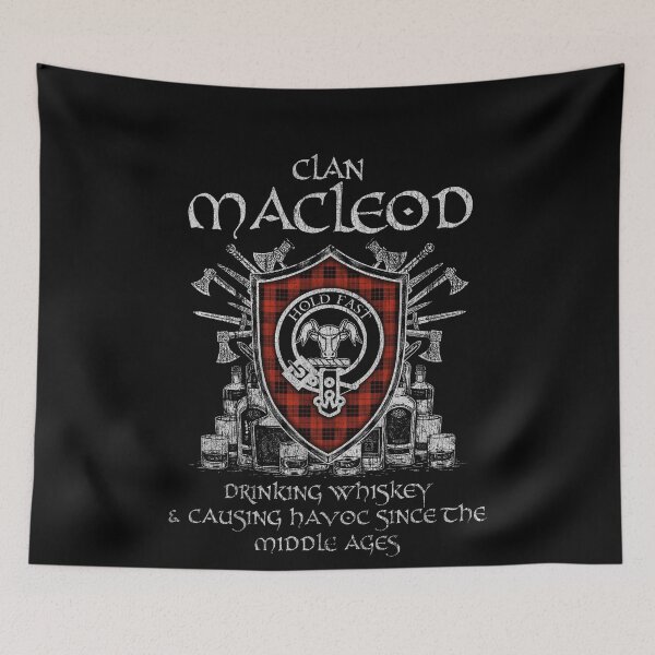 Item preview, Clan MacLeod of Raasay drinking whiskey and causing havoc heritage crest tartan plaid designed and sold by Clan1093.