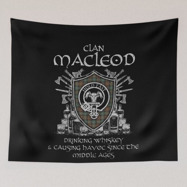 Item preview, Clan MacLeod of Skeabost drinking whiskey and causing havoc heritage crest tartan plaid designed and sold by Clan1093.