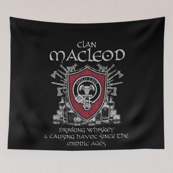 Item preview, Clan MacLeod Red drinking whiskey and causing havoc heritage crest tartan plaid designed and sold by Clan1093.