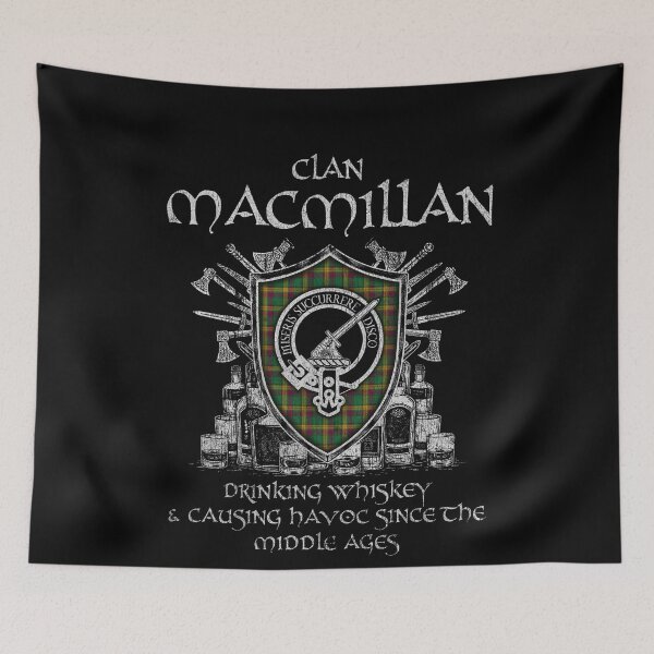 Item preview, Clan MacMillan Ancient drinking whiskey and causing havoc heritage crest tartan plaid designed and sold by Clan1093.