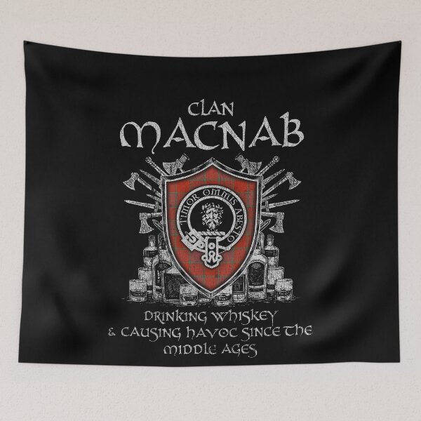 Item preview, Clan Macnab drinking whiskey and causing havoc heritage crest tartan plaid designed and sold by Clan1093.