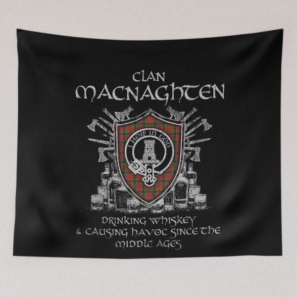 Item preview, Clan Macnaghten drinking whiskey and causing havoc heritage crest tartan plaid designed and sold by Clan1093.