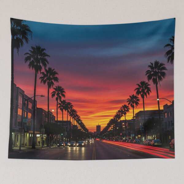 Item preview, Vibrant Palm Street Sunset – Urban California Skyline at Dusk designed and sold by -DEEWOLF-.