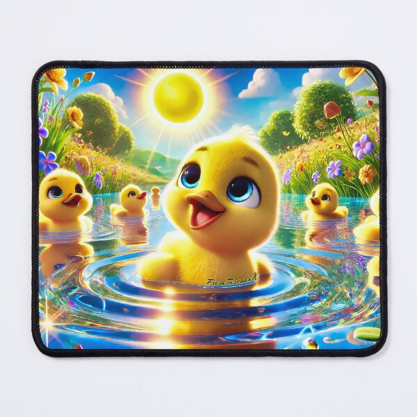 Item preview, Happy Ducklings in Blooming Pond – Bright 3D Cartoon Spring Scene designed and sold by Fresh-Threads-X.