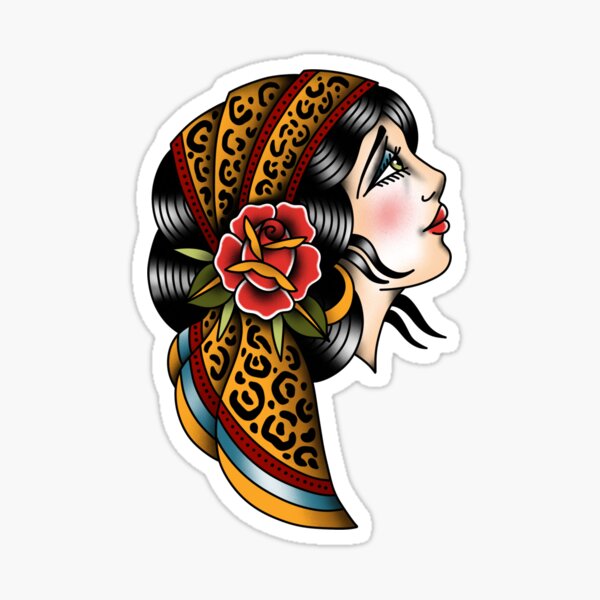 Item preview, Vintage Gypsy Lady Tattoo Art – Traditional Style Design designed and sold by Krisu444.