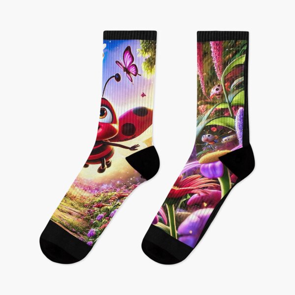 Item preview, Joyful Ladybug in Flower Garden – Vibrant 3D Cartoon with Butterflies and Blossoms designed and sold by Fresh-Threads-X.