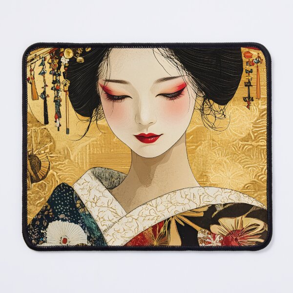 Item preview, Elegant portrait of a geisha with ornate gold details. designed and sold by Artessie.